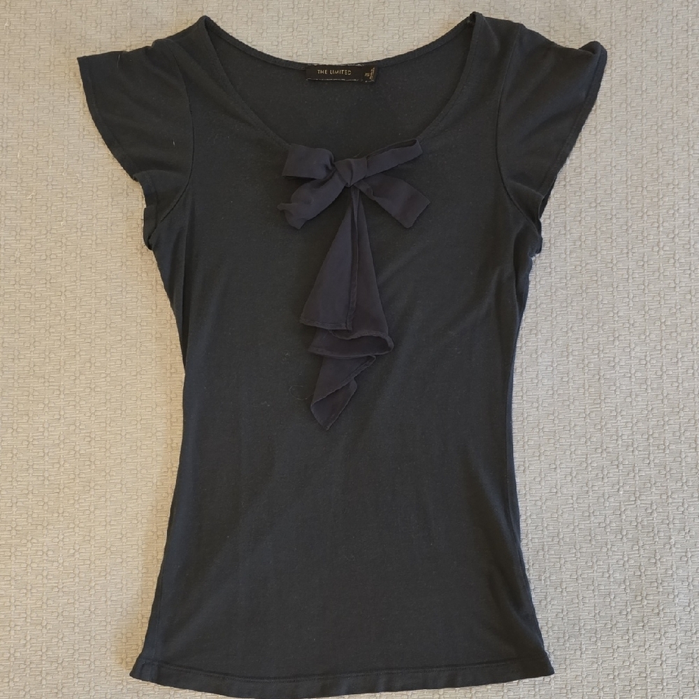 The Limited Navy Blouse with Bow Accent
